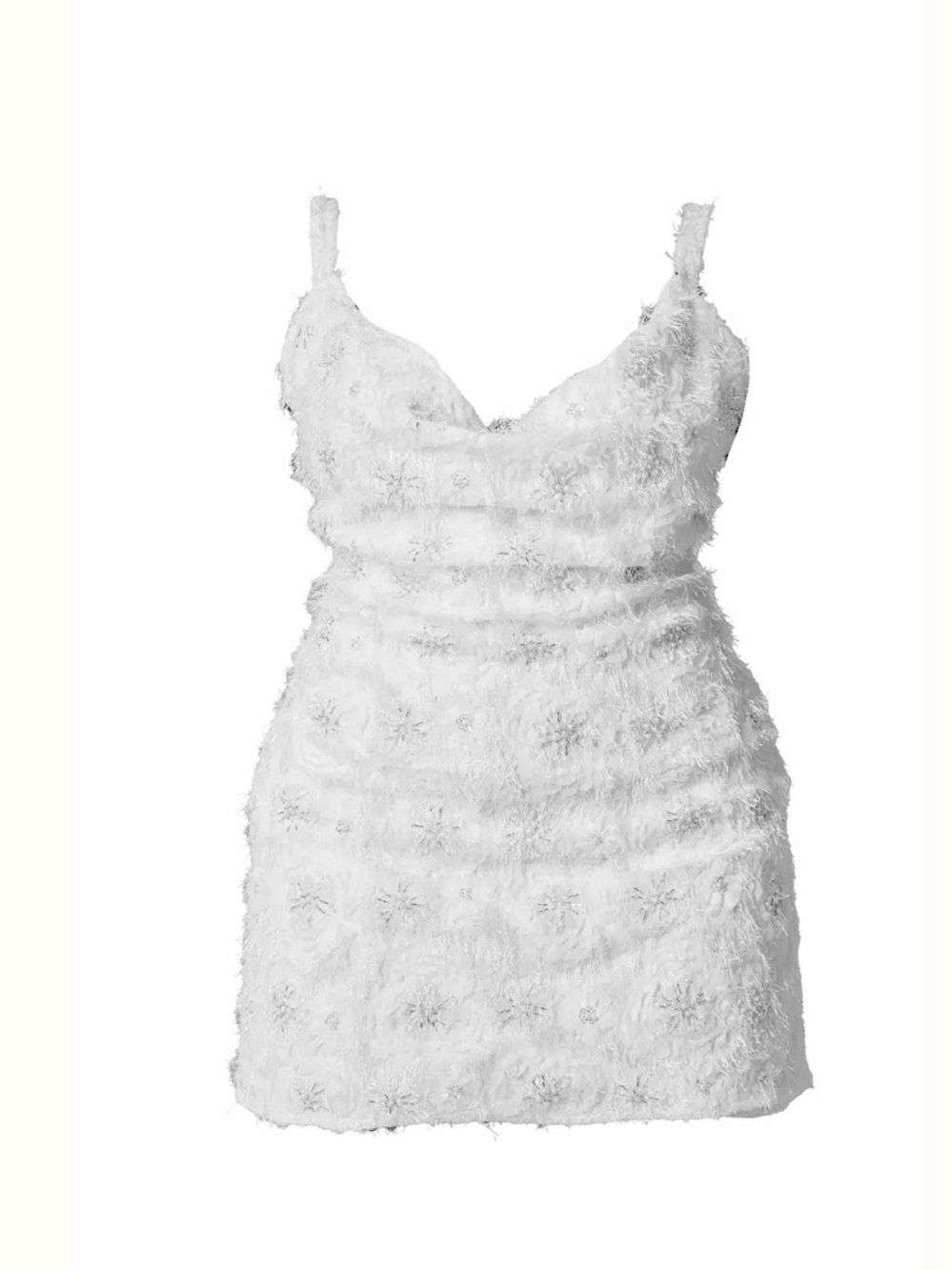 PrettyLittleThing Plus Premium White Embroidered/Sequins/Textured/Shiny Dress